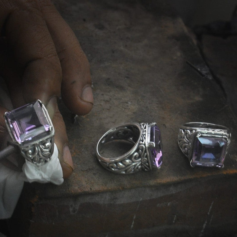 Botanical Gemstone Ring Purple Amethyst