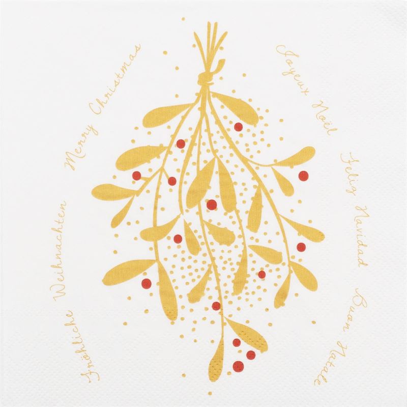 Gold Mistletoe Christmas Napkins