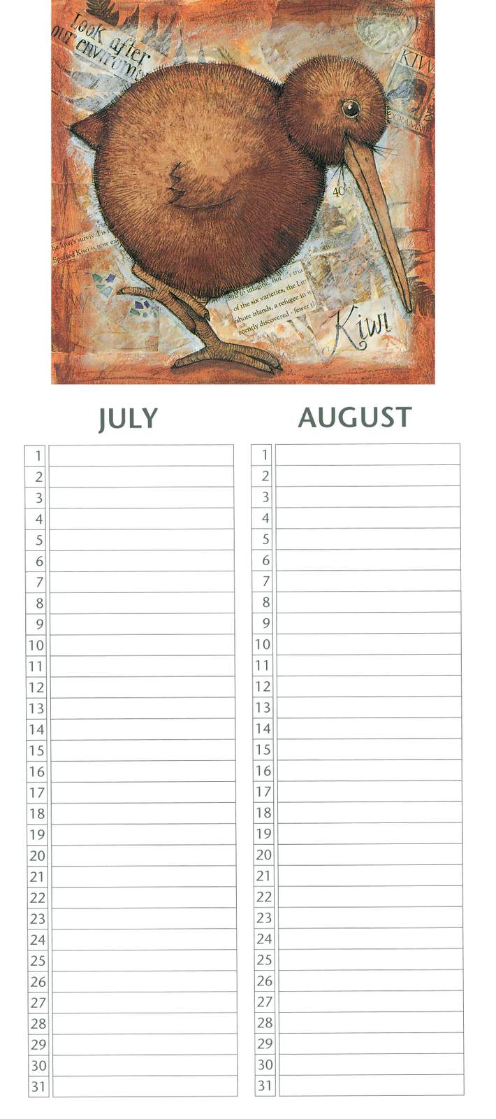 Cecily NZ Birds Perpetual Birthday Calendar