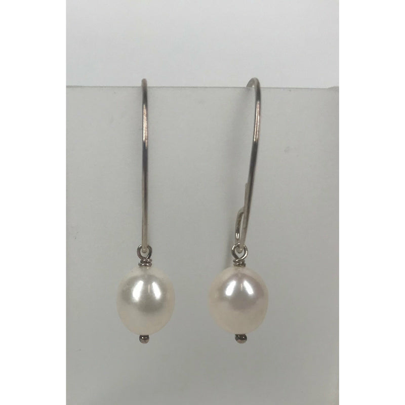 Pearl Drop Silver Hoop Earrings