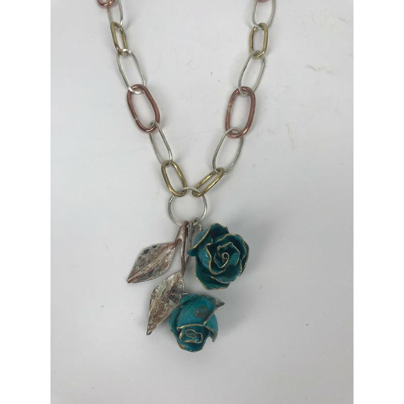 Double Turquoise Rose Necklace