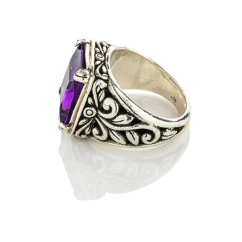 Botanical Gemstone Ring Purple Amethyst