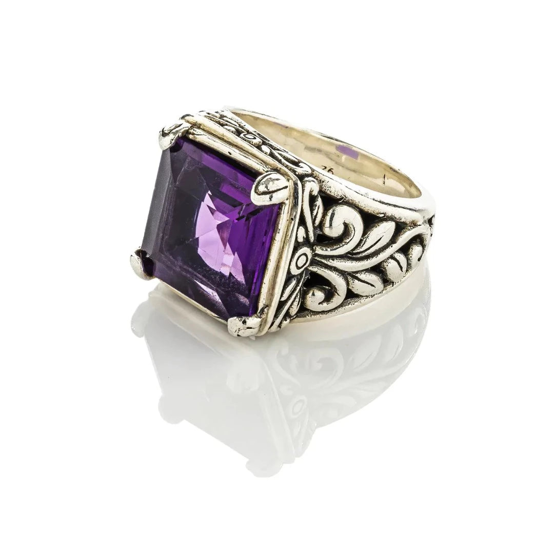 Botanical Gemstone Ring Purple Amethyst