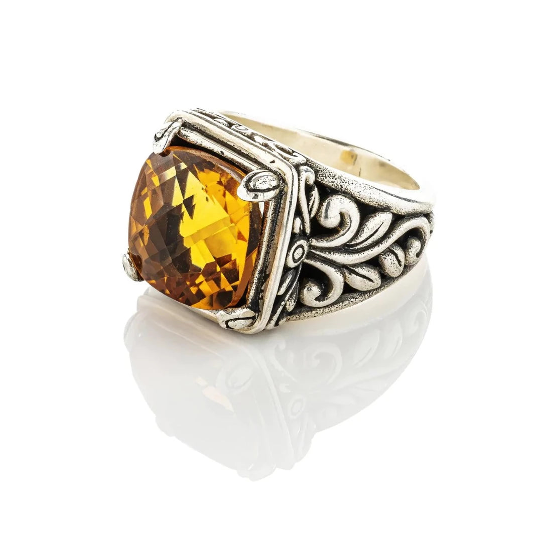 Botanical Gemstone Ring Citrine Carbochon