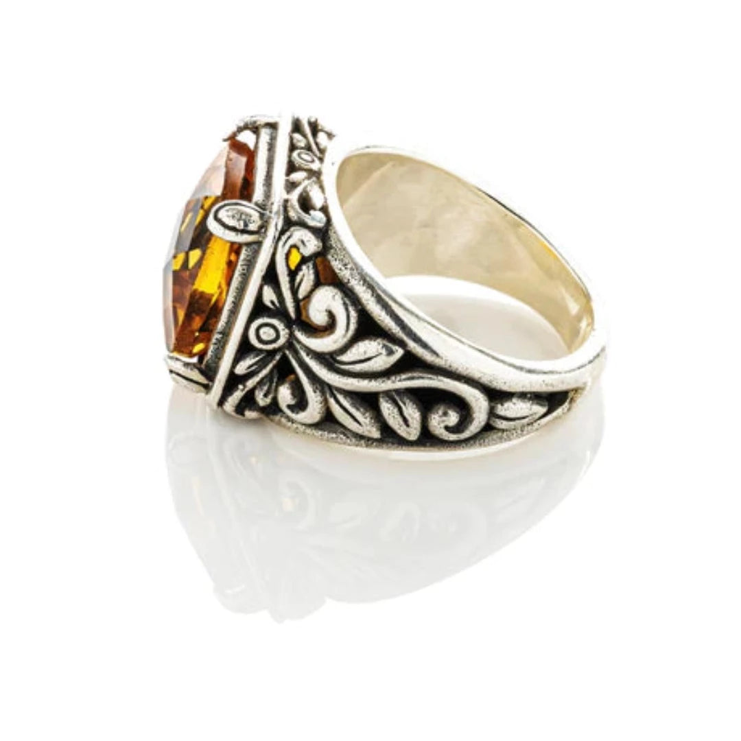 Botanical Gemstone Ring Citrine Carbochon