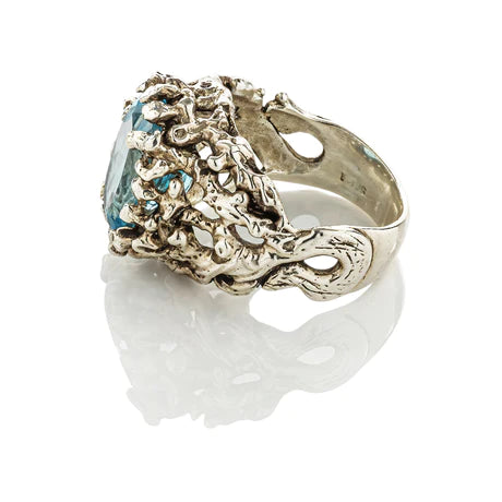 Coral Gemstone Ring Blue Topaz