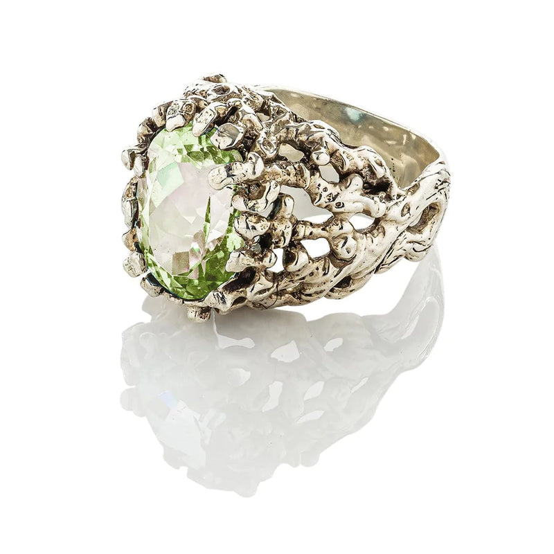 Coral Gemstone Ring Green Amethyst
