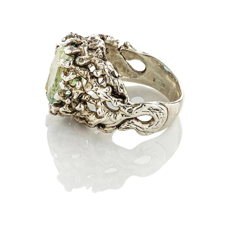 Coral Gemstone Ring Green Amethyst